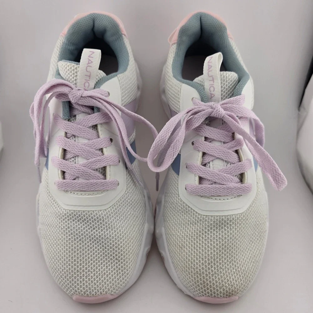 Nautica Manalapin 2S Athletic Chunky Mesh‎ Sneakers Girls Size 4 White Pink Fair